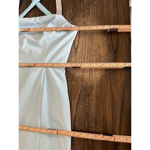 Betsy & Adam Crystal Crossed Strap Cowl Back Gown Sz 12 - Picture 8 of 15